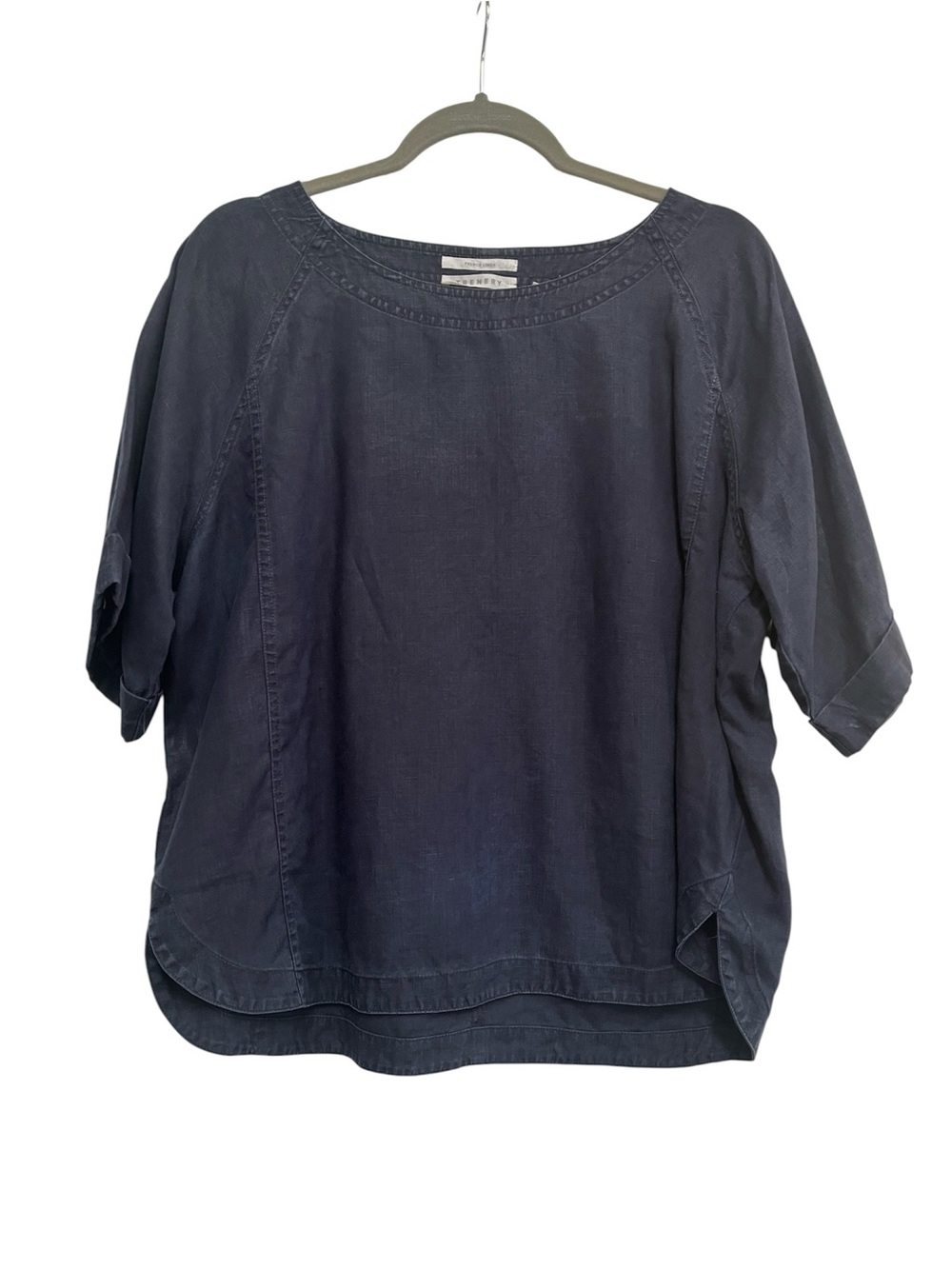 Trenery navy blue blouse is crafted from 100% French linen size L